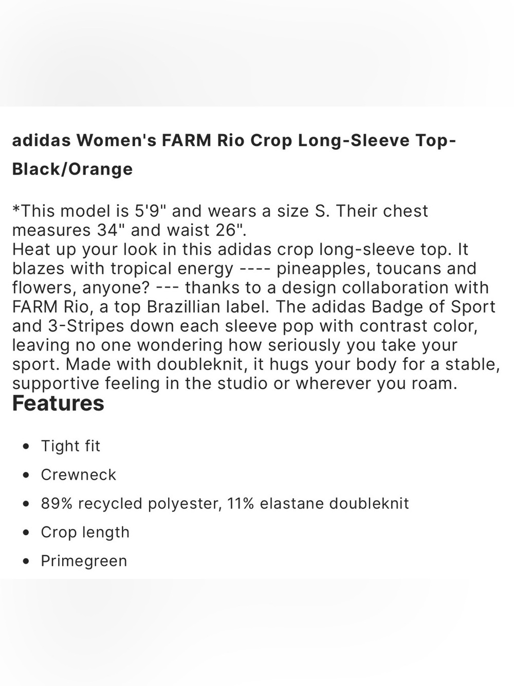 Adidas x Farm Rio Aeroready Primegreen crop long sleeve size large - Picture 4 of 10